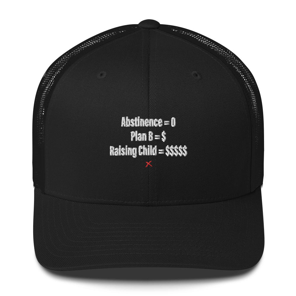 Abstinence = 0 Plan B = $ Raising Child = $$$$$ - Hat