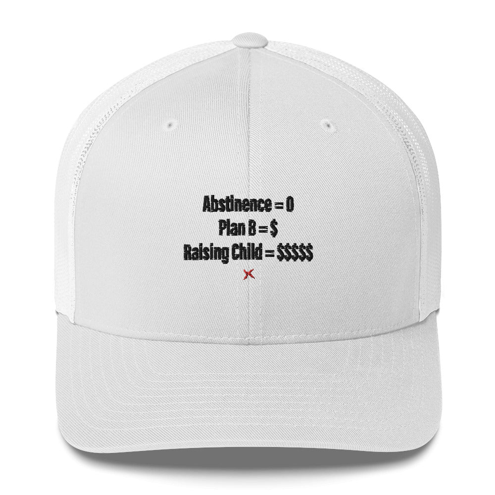 Abstinence = 0 Plan B = $ Raising Child = $$$$$ - Hat